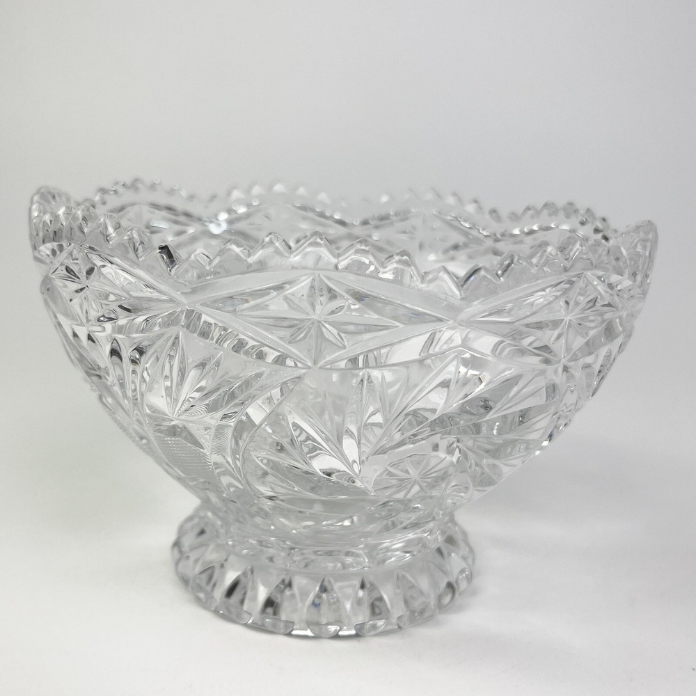 American Brilliant Cut Glass Pinwheels Pineapple Candy Bowl Pedestal